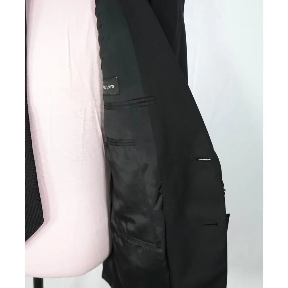 $1,495 EMPORIO ARMANI - Solid Black 130's Wool Blazer - 40R